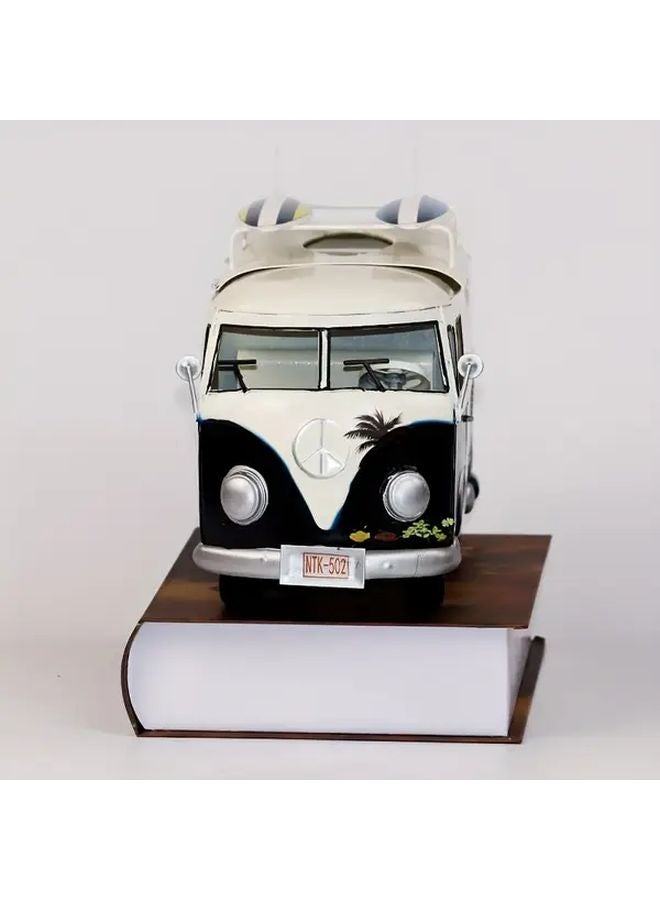 شنلانسي صندوق المناديل المعدني بالكامل نموذج حافلة مصنوع يدويًا على الطراز الصناعي القديم ذو وظيفة مزدوجة موزع وعرض علبة جمعية إكسسوار مكتبي - Image 5